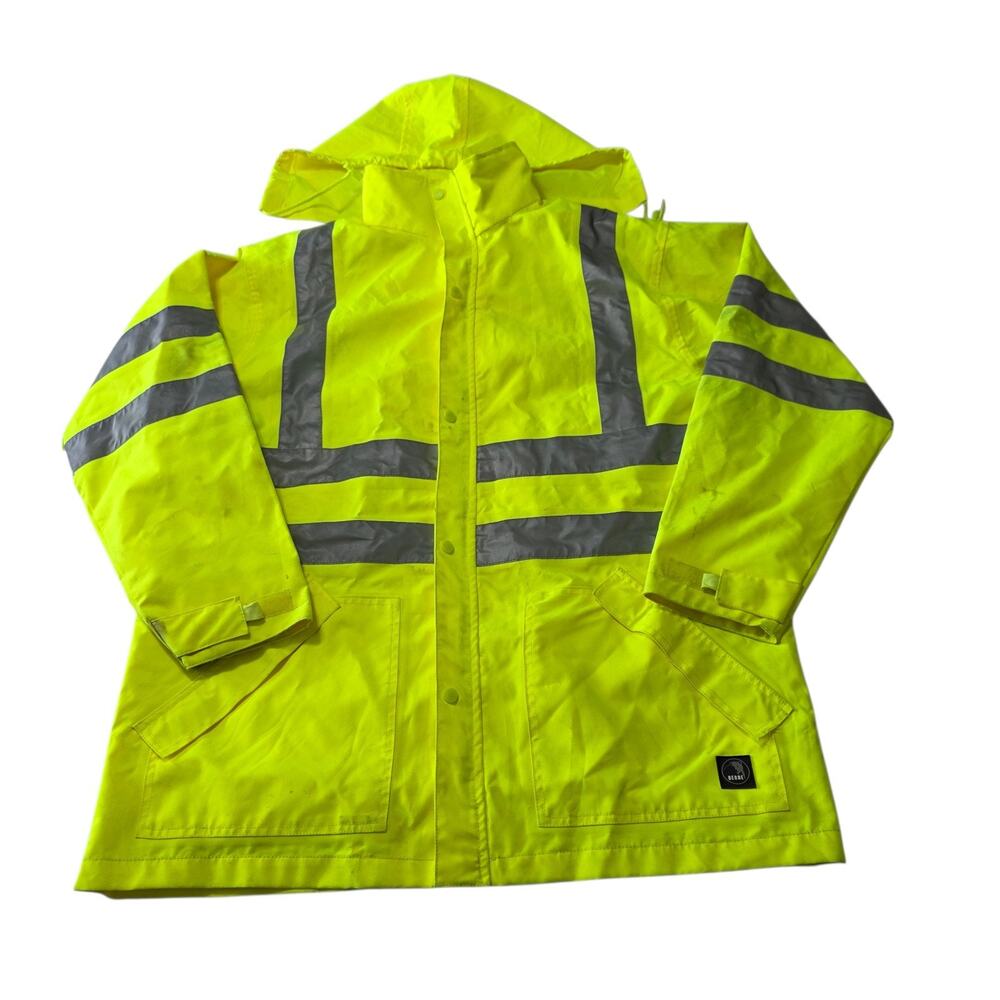 Berne Hi-Vis Safety Jacket Large Class 3 Level 2 ANSI Rain Coat Reflective...